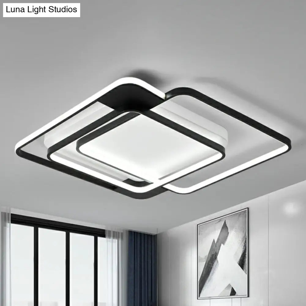 Modern Metal Black Led Square Flush Mount For Bedrooms