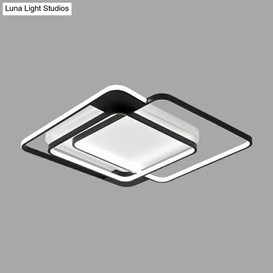 Modern Metal Black Led Square Flush Mount For Bedrooms / 20.5 Remote Control Stepless Dimming