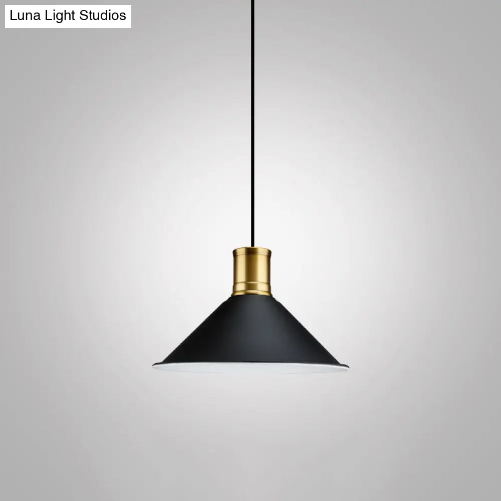 Industrial Geometric Metal Pendant Light With Black Finish And Single Bulb / J