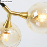 Modern Metal Branch Chandelier Pendant Lamp With Amber Glass Ball Shade