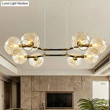 Modern Metal Branch Chandelier Pendant Lamp With Amber Glass Ball Shade