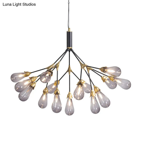 Minimalistic Led Branch Chandelier With Metallic Finish And Bulb-Shaped Glass