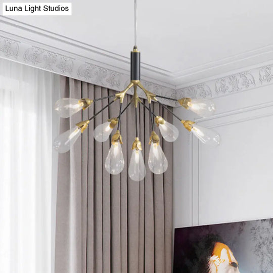 Minimalistic Led Branch Chandelier With Metallic Finish And Bulb-Shaped Glass 9 / Clear