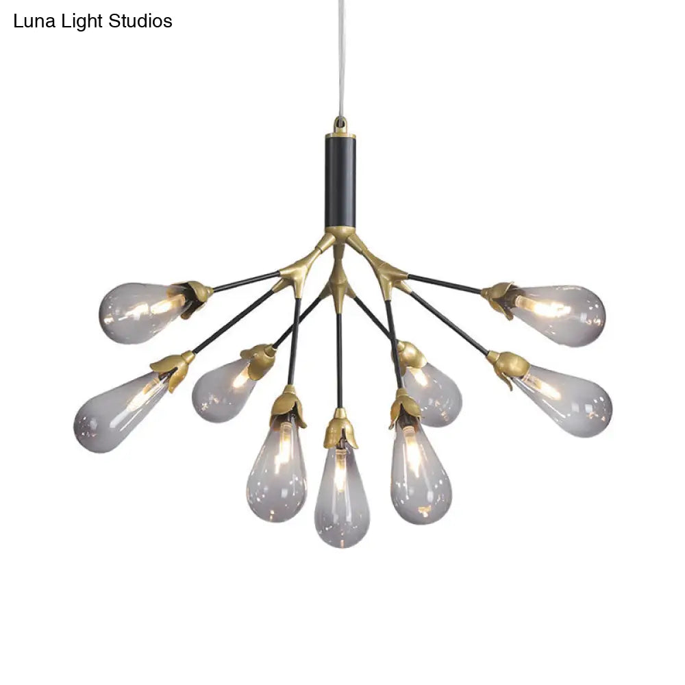 Minimalistic Led Branch Chandelier With Metallic Finish And Bulb-Shaped Glass 9 / Smoke Gray
