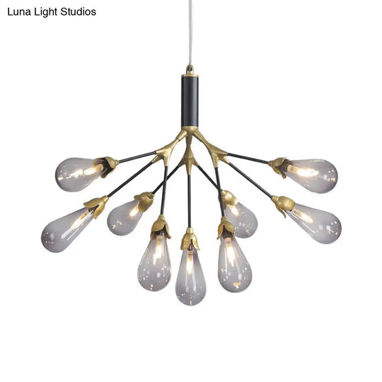 Minimalistic Led Branch Chandelier With Metallic Finish And Bulb-Shaped Glass 9 / Smoke Gray