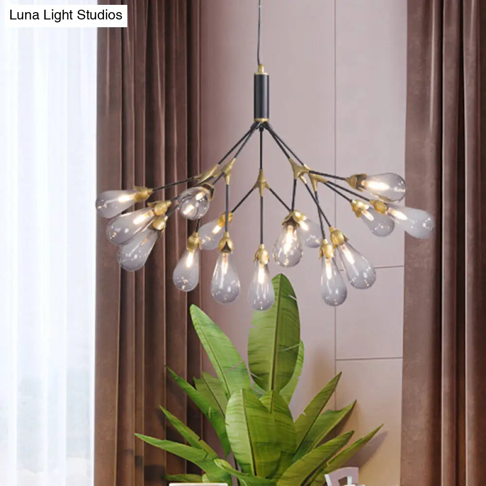 Minimalistic Led Branch Chandelier With Metallic Finish And Bulb-Shaped Glass 15 / Smoke Gray