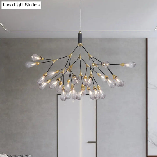 Minimalistic Led Branch Chandelier With Metallic Finish And Bulb-Shaped Glass 27 / Smoke Gray