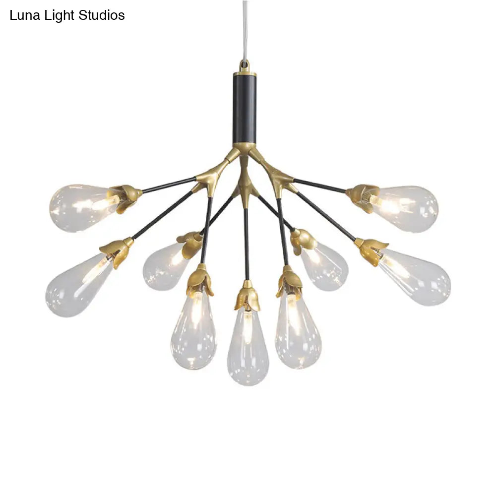 Minimalistic Led Branch Chandelier With Metallic Finish And Bulb-Shaped Glass