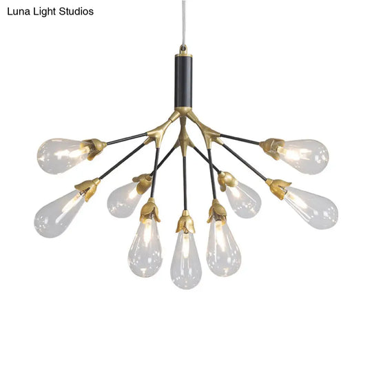 Minimalistic Led Branch Chandelier With Metallic Finish And Bulb-Shaped Glass