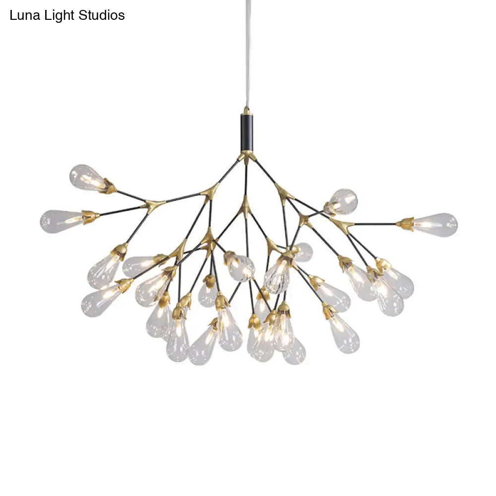 Minimalistic Led Branch Chandelier With Metallic Finish And Bulb-Shaped Glass 27 / Clear