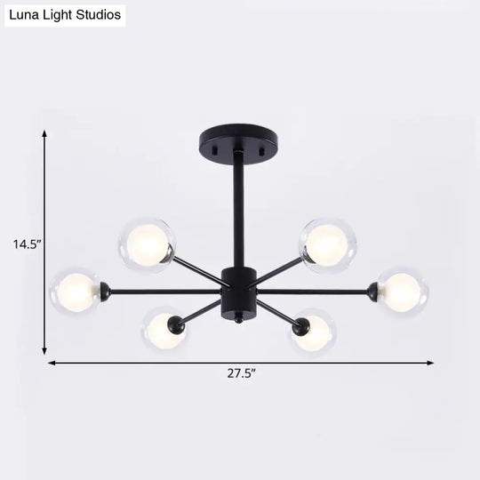 Modern Metal Burst Chandelier Light - 6 Lights Black Clear Glass Shade