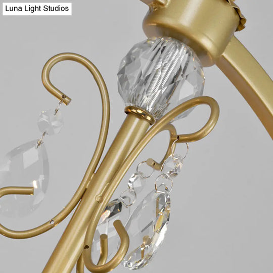 Modern Metal Candelabra Chandelier With Crystal Drop: 6/8-Light Brass Ceiling Light