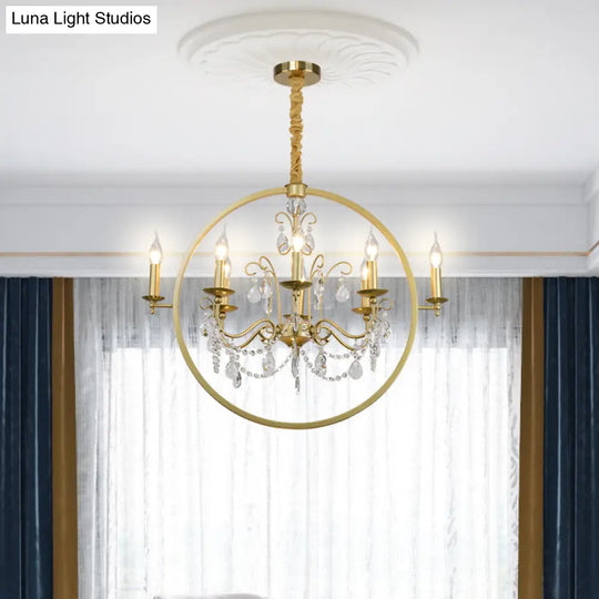 Modern Metal Candelabra Ceiling Light: 6/8 Light Brass Chandelier With Crystal Drop