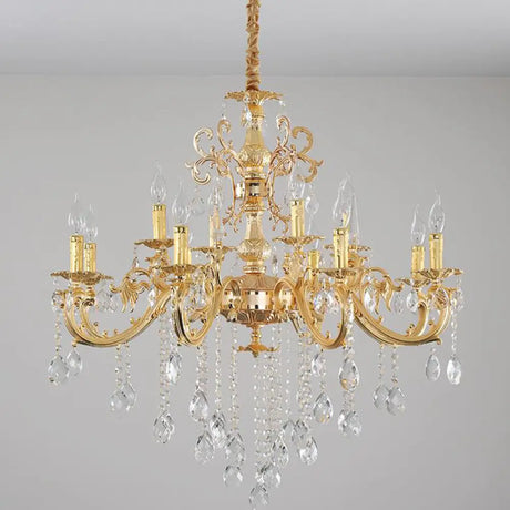 Modern Metal Candle Chandelier: 8/10/12 Light Brass Pendant With Crystal Draping 10 /