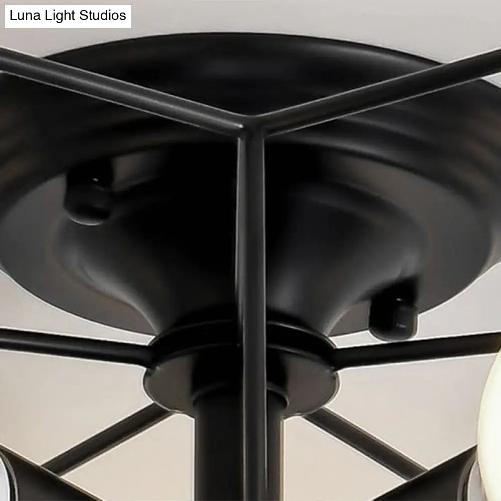 Modern Metal Ceiling Light Fixture For Bedroom - Pentagram Cage Semi Flush Mount Lamp With 5 Bulbs