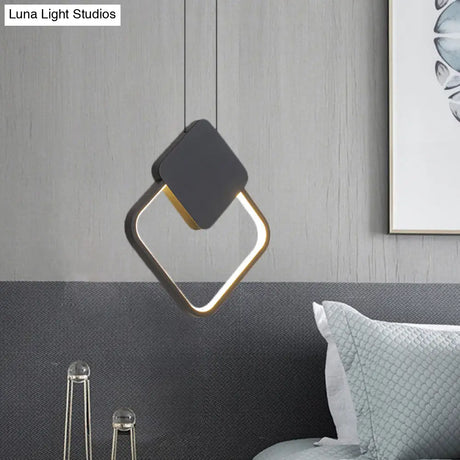 Modern Metal Ceiling Pendant Lamp Kit - Led Black Hanging Light In Warm/White For Bedroom