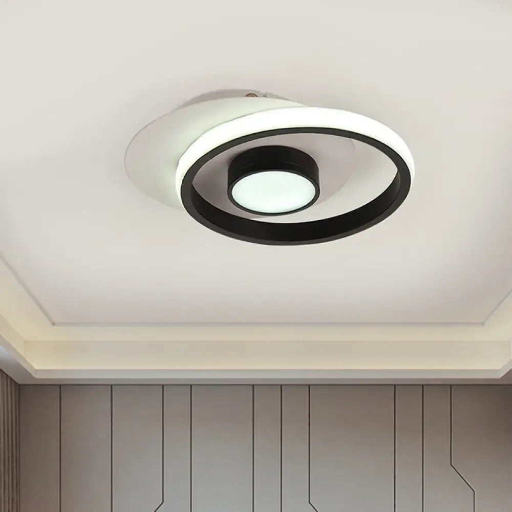 Modern Metal Circle Flush Lamp With Led For Porch - White/Black Or Gold/Black Warm/White Light