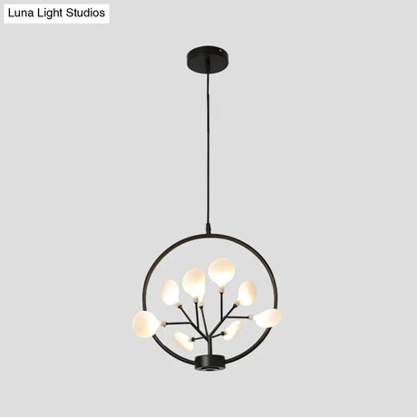 Modern Metal Circle Hanging Ceiling Light - 9 Bulbs Chandelier With Firefly Design
