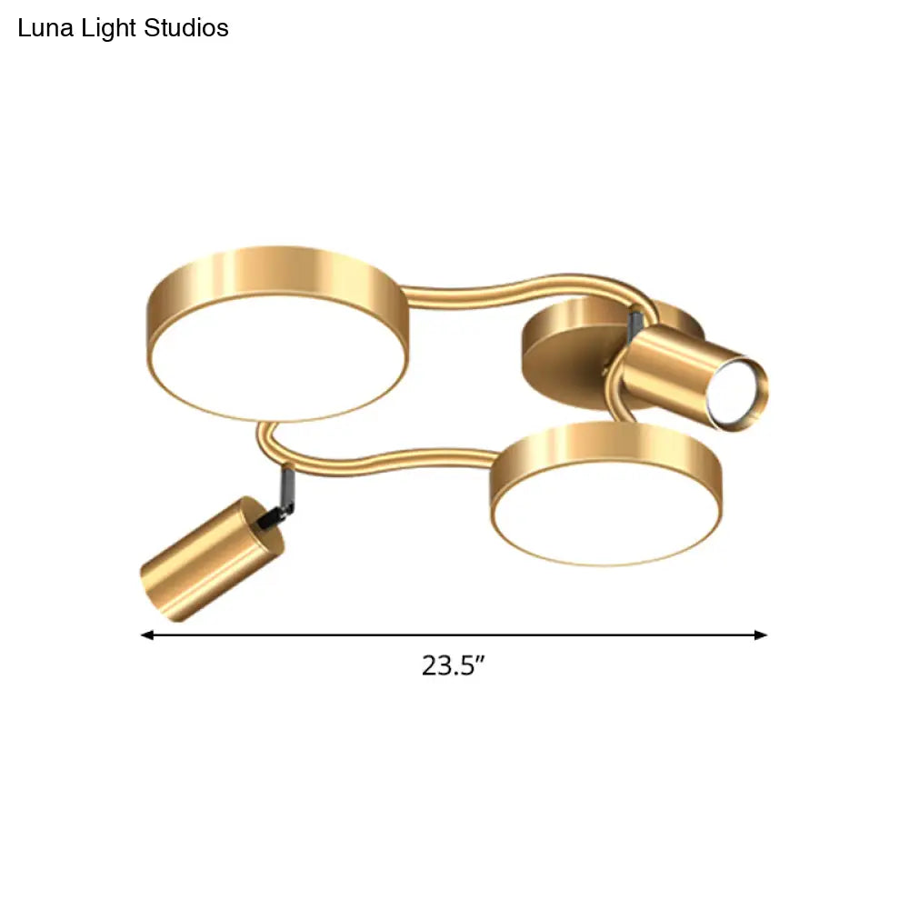 Modern Metal Circular Semi Flush Mount - 4-Bulb Gold Ceiling Lighting For Bedroom