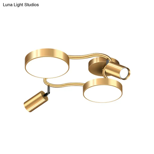 Modern Metal Circular Semi Flush Mount - 4-Bulb Gold Ceiling Lighting For Bedroom