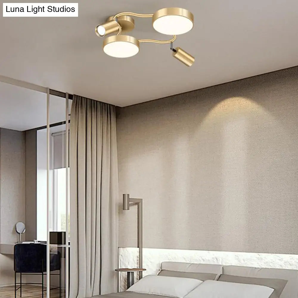 Modern Metal Circular Semi Flush Mount - 4-Bulb Gold Ceiling Lighting For Bedroom