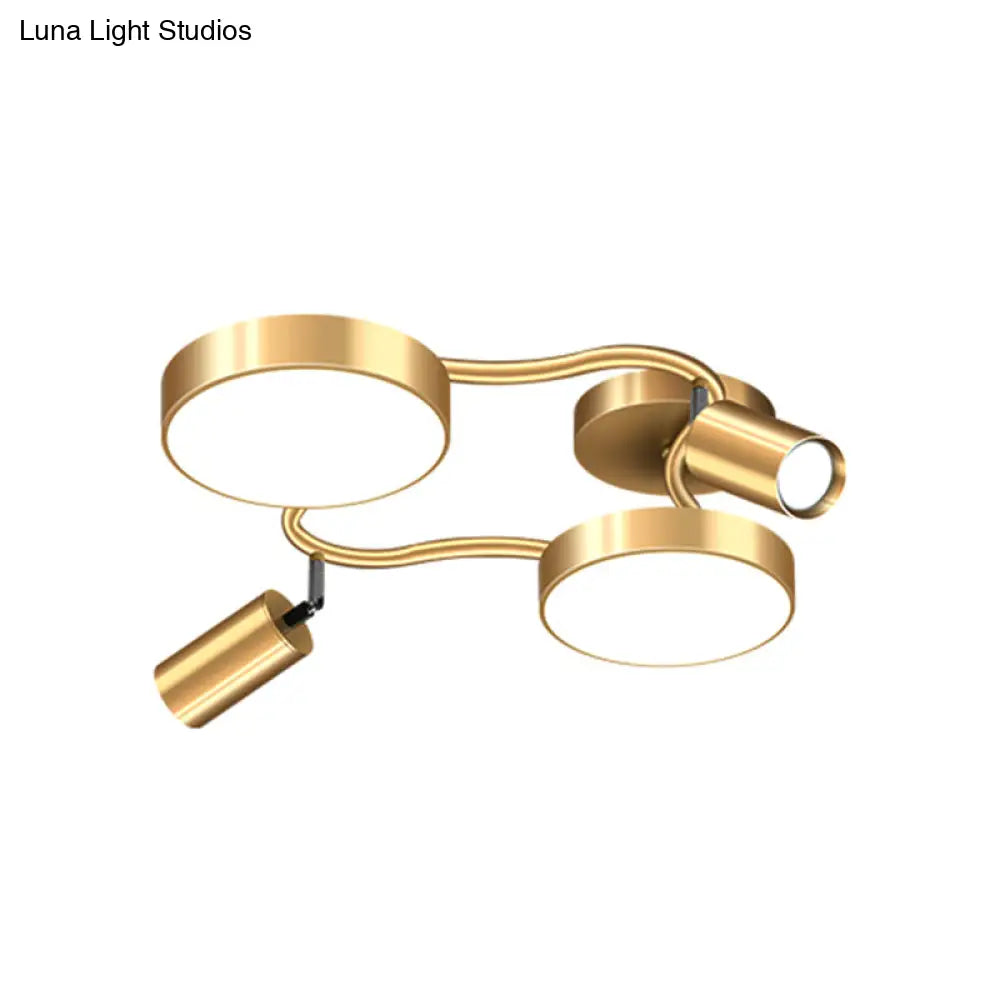 Modern Metal Circular Semi Flush Mount - 4-Bulb Gold Ceiling Lighting For Bedroom