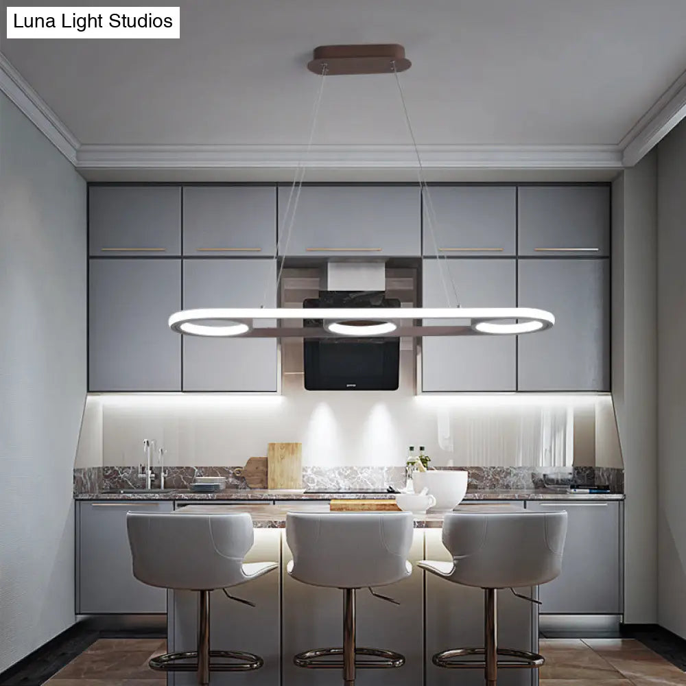 Modern Metal Coffee Led Pendant Light Fixture - Oval Island Design Warm/White / White