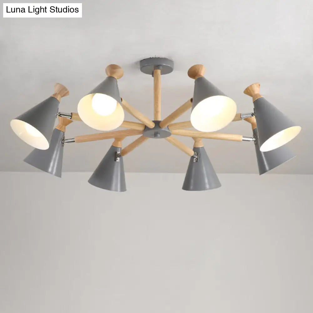 Modern Metal Chandelier With Wood Cork And 8 Bulbs For Living Room / Grey