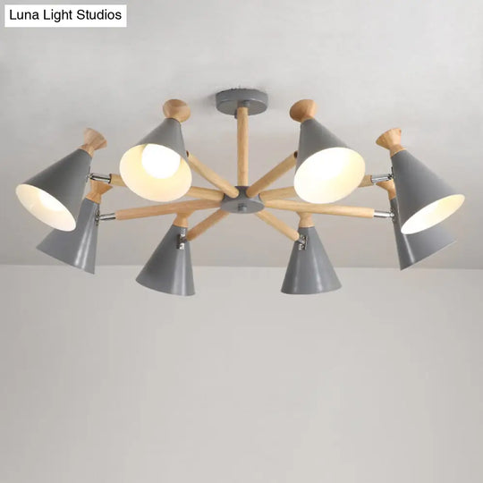 Modern Metal Chandelier With Wood Cork And 8 Bulbs For Living Room / Grey
