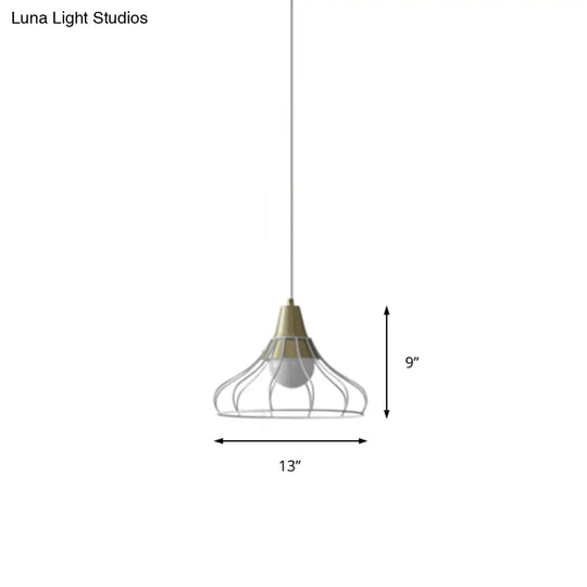 Modern Metal Cone Pendant Lighting - 1 Light Hanging Lamp With Wire-Cage Shade (9/13 Wide)