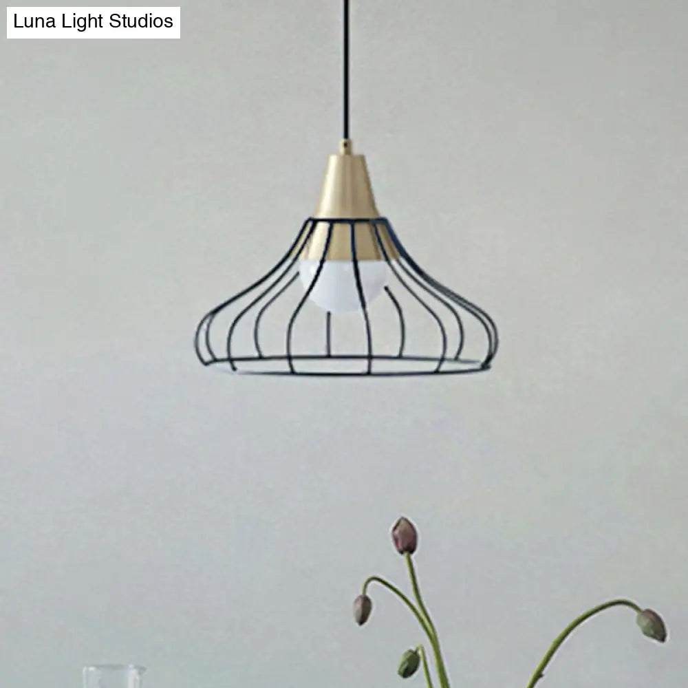 Modern Metal Cone Pendant Light With Wire-Cage Shade - 1 9’/13’ Wide Black / 13’