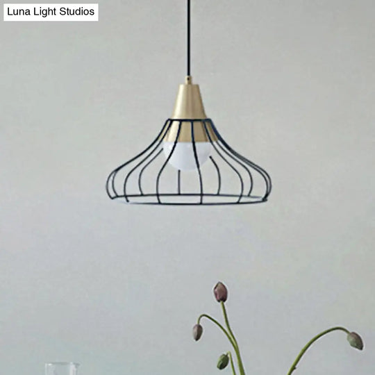 Modern Metal Cone Pendant Light With Wire-Cage Shade - 1 9’/13’ Wide Black / 13’
