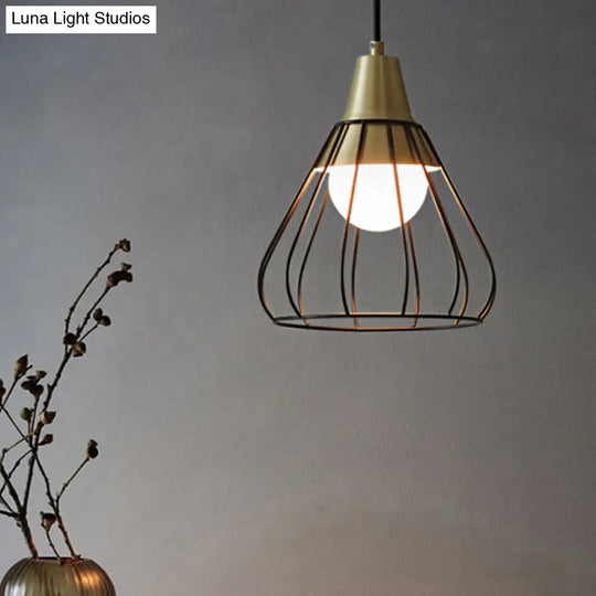 Modern Metal Cone Pendant Light With Wire-Cage Shade - 1 9’/13’ Wide Black / 9’