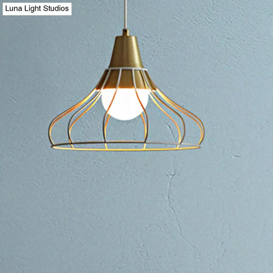Modern Metal Cone Pendant Light With Wire-Cage Shade - 1 9’/13’ Wide White / 13’