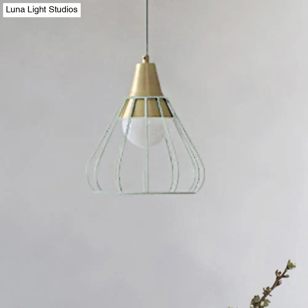 Modern Metal Cone Pendant Light With Wire-Cage Shade - 1 9’/13’ Wide White / 9’