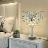 Modern Metal Curved Arm Desk Lamp With Chrome Finish And Crystal Bead Accents