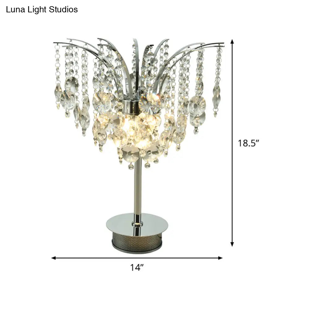 Modern Metal Curved Arm Desk Lamp With Chrome Finish And Crystal Bead Accents