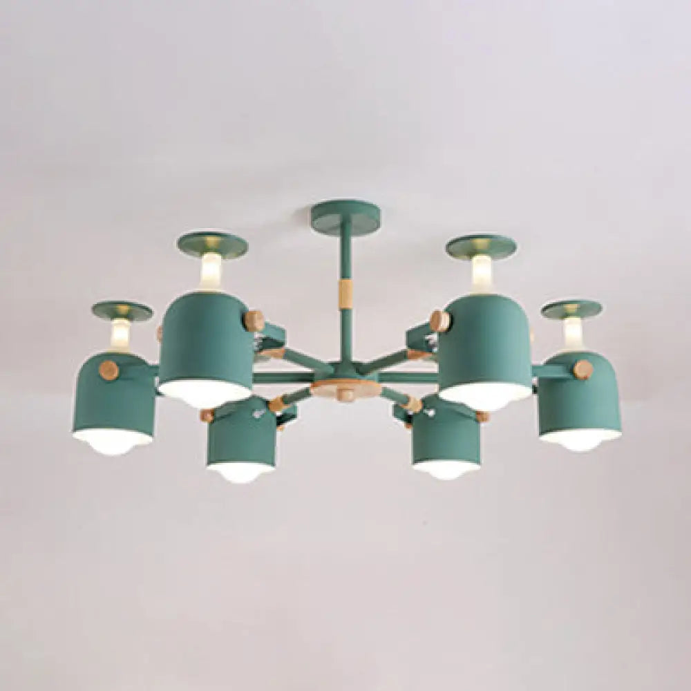 Modern Metal Cylinder Chandelier - 6-Light Hanging Ceiling Lamp For Living Room Green