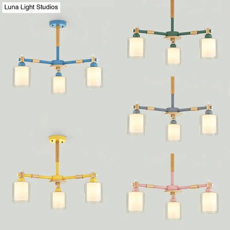 Modern Metal Cylinder Pendant Light Fixture With 3 Lights - Living Room Lighting