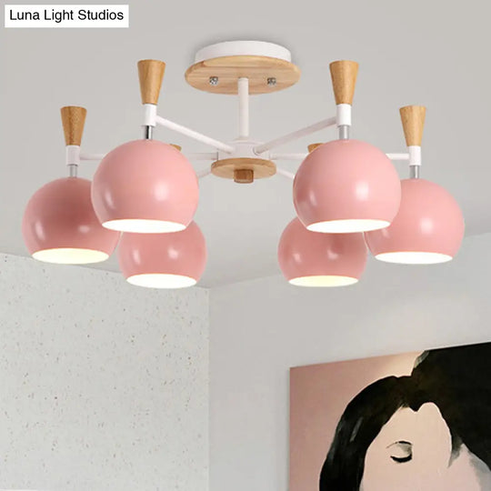 Modern Metal Dome Hanging Chandelier - 6 Bulb Kid Bedroom Light