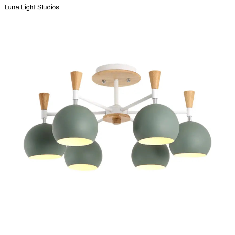 Modern Metal Dome Hanging Chandelier - 6 Bulb Kid Bedroom Light