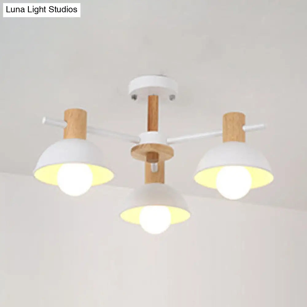 Modern Metal Dome Pendant Fixture With 3 Lights For Living Room