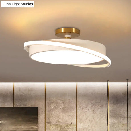Modern Metal Drum Bedroom Flush Light Fixture - 18’/21.5’ Dia Led Semi Lamp In White/Black With