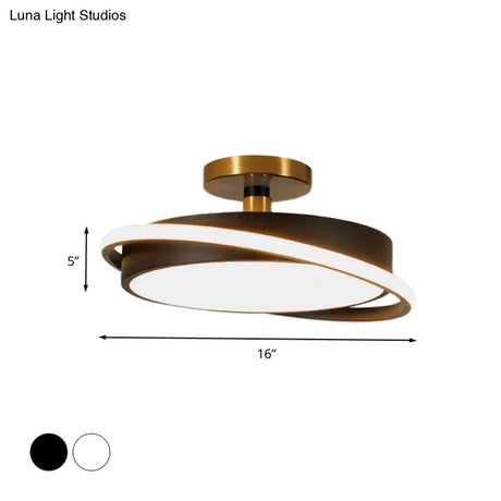 Modern Metal Drum Bedroom Flush Light Fixture - 18’/21.5’ Dia Led Semi Lamp In White/Black With