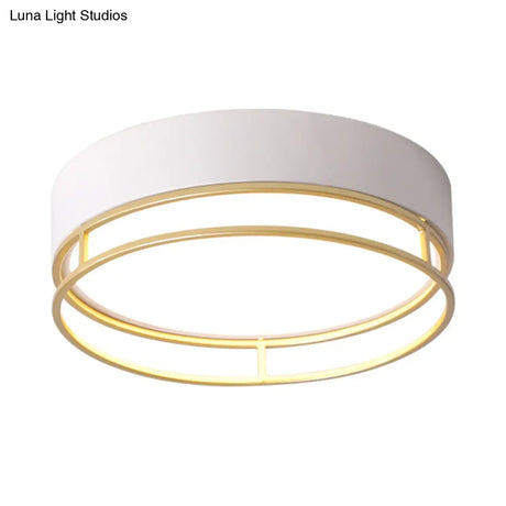 Modern Metal Drum Flush Mount Led Ceiling Light - Corridor White Warm/White/3 Color Lighting