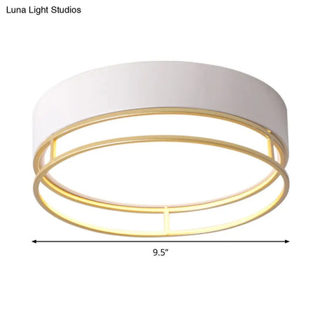 Modern Metal Drum Flush Mount Led Ceiling Light - Corridor White Warm/White/3 Color Lighting