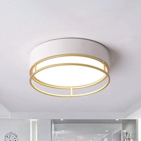 Modern Metal Drum Flush Mount Led Ceiling Light - Corridor White Warm/White/3 Color Lighting / Warm