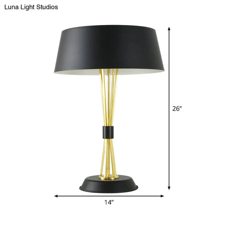 Modern Metal Drum Nightstand Lamp With 3 Black Task Lighting Heads For Living Room