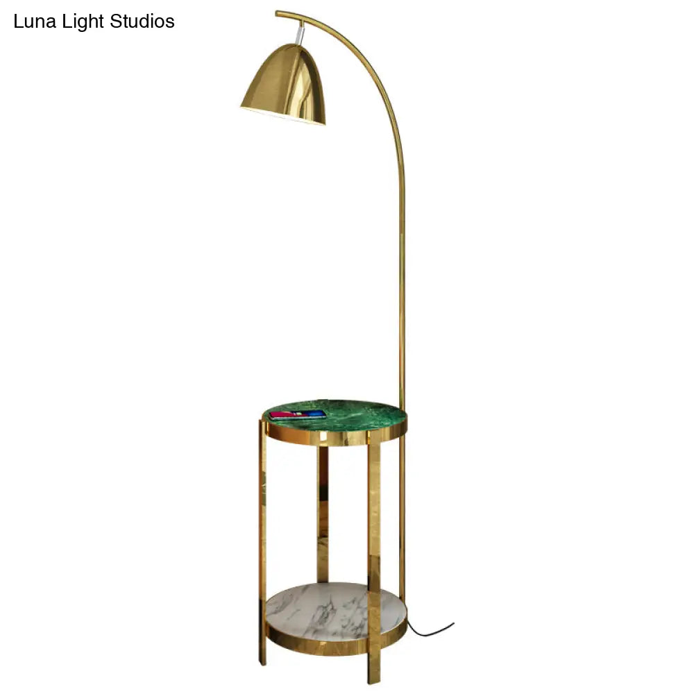 Modern Metal Floor Lamp With 2-Tiered Tray For Living Room Reading