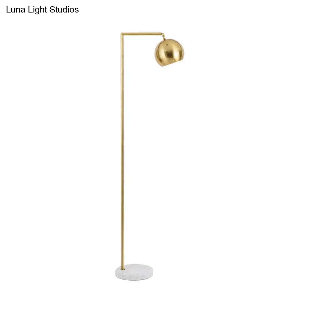 Modern Metal Floor Lamp With Rotatable Brass Stand And Right-Angled Arm